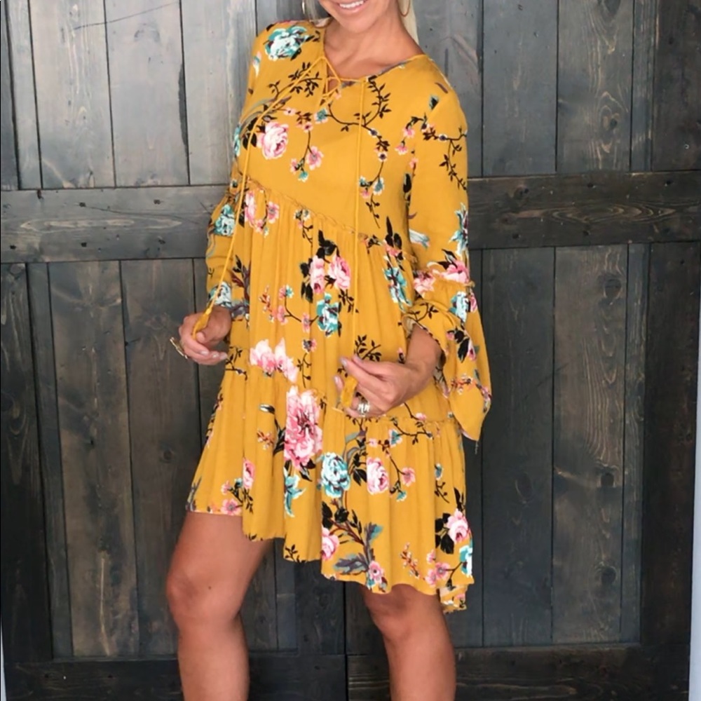 Mustard Floral Print Dress